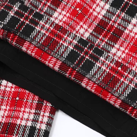 B.Sure Red And Black Plaid Casual Pants - Picture 4 of 4